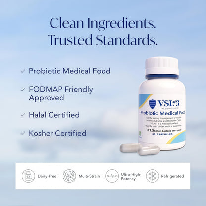 VSL#3® Probiotics for Digestive Health, IBS & UC Symptoms - 112.5B CFUs, High-Potency, Multi-Strain, Live, Refrigerated Probiotic, Medical Food for Gut Health Support in Men & Women, 60 Capsules
